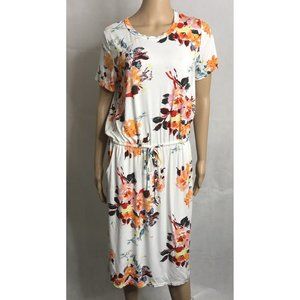 Simier Fariry Dress Large Floral Summer Short Sleeve Pockets Modest Work Casual